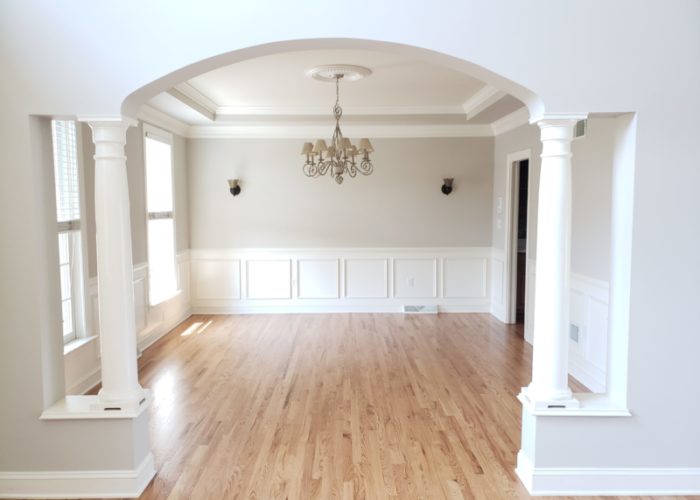 painted tray ceilings and archway family room in York PA