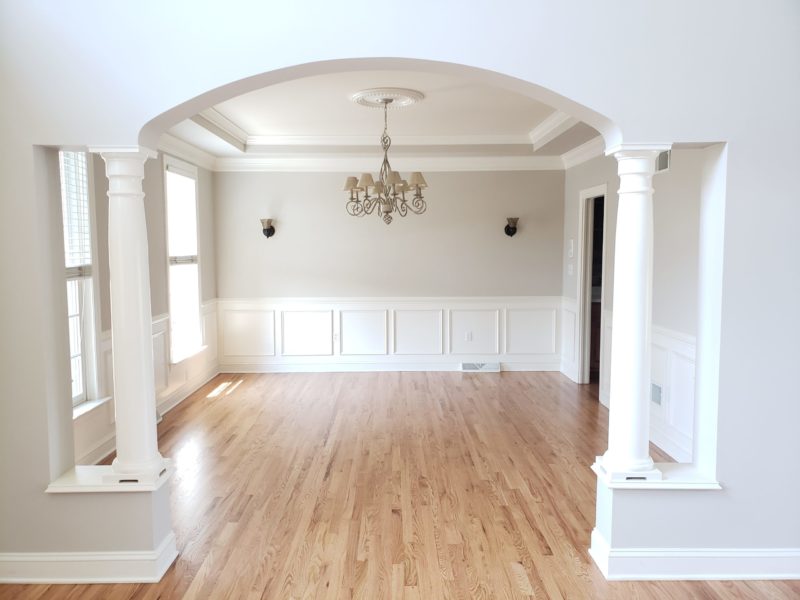 painted tray ceilings and archway family room in York PA